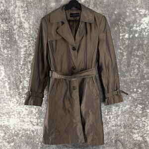 Gallery Size M Outdoor Notched Tie Overcoat Button Brown Long Sleeve V Neck